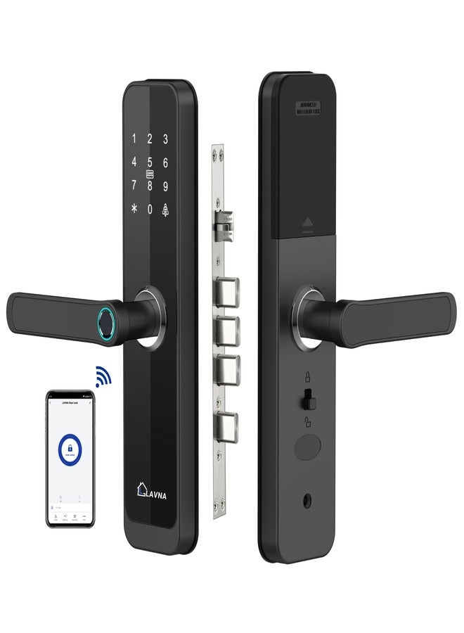 LAVNA Smart Wi-Fi Door Lock | 7 Way Unlock | Fingerprint, Mobile App, WiFi + Bluetooth, RFID Card, OTP, PIN and Manual Key Access with 5 Bolts for Wooden Doors (LA8) (WiFi) - Image 1